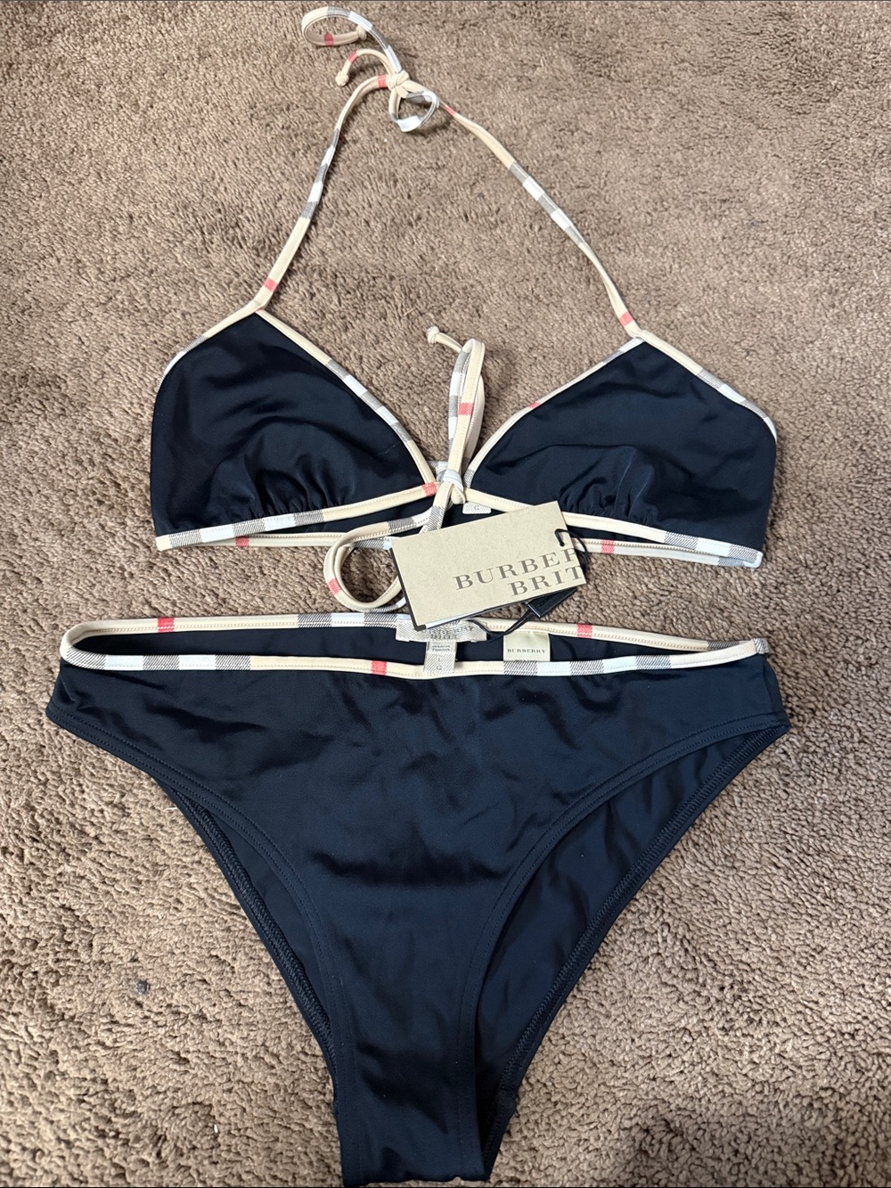 Burberry Black Trim Halter Bikini Set